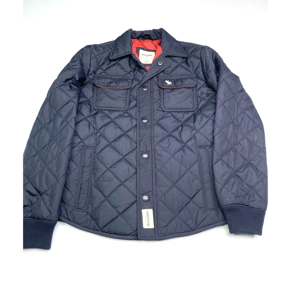 Abercrombie Quilted Jacket Boys Youth Size M 12 Full Zip Snap Button Blue Red